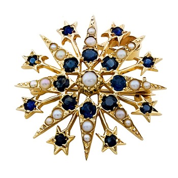 9ct Gold Sapphire/Pearl with Pendant Bale Brooch